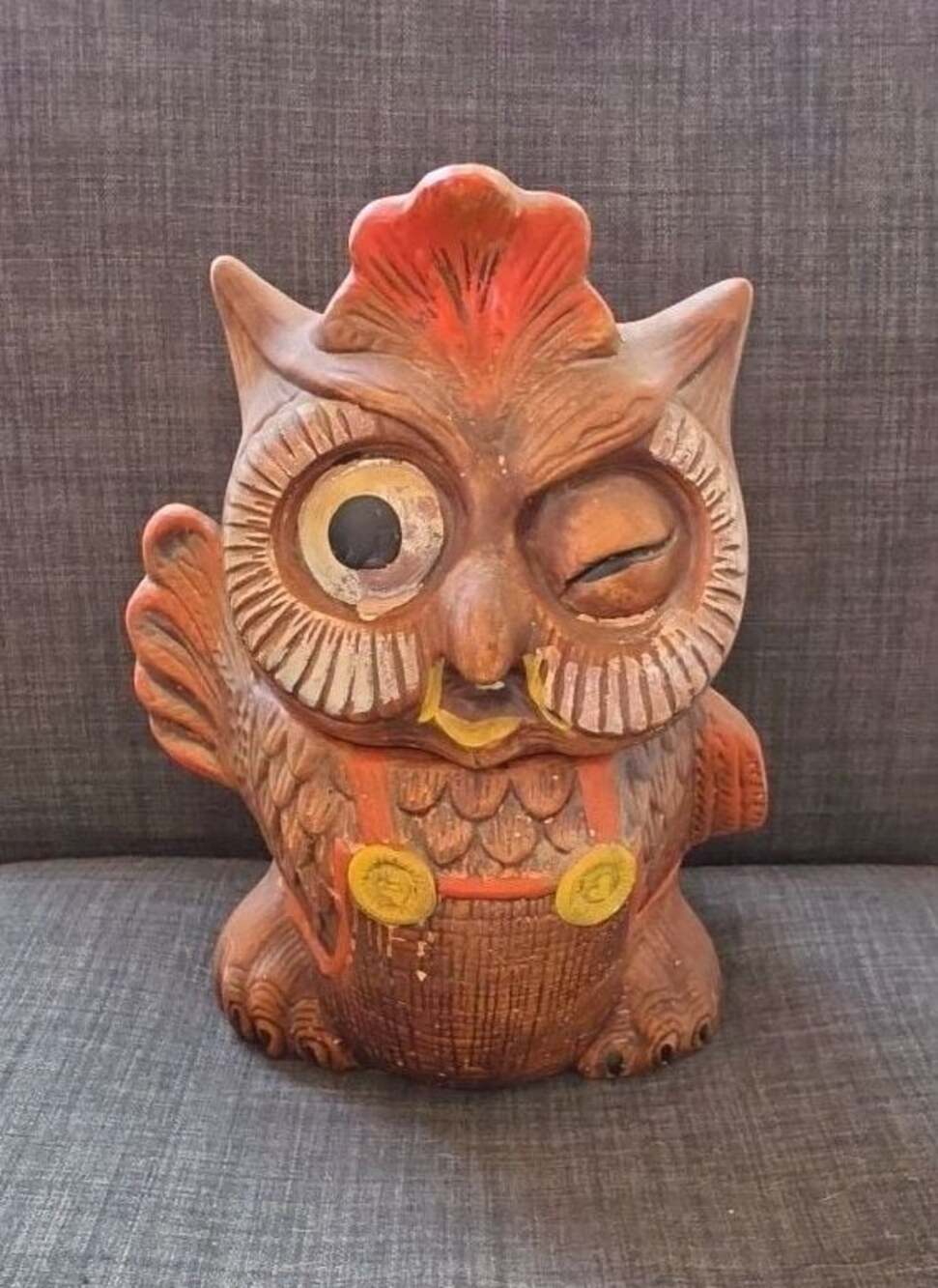 Vintage 1960's California Originals Winking and Waving Owl Ceramic Cookie Jar